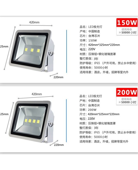 LED floodlights, outdoor waterproof spotlights, outdoor construction site lighting, landscape 50W100W billboards, stadium lawn lights