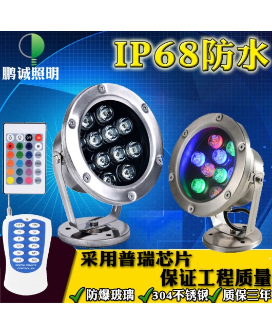 LED remote control underwater light 304 stainless steel fountain light underwater light spotlight spring pool pool light rainbow 24V
