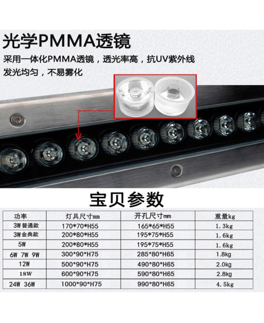 LED outdoor rectangular buried light, park landscape garden courtyard light, embedded floodlight, square light