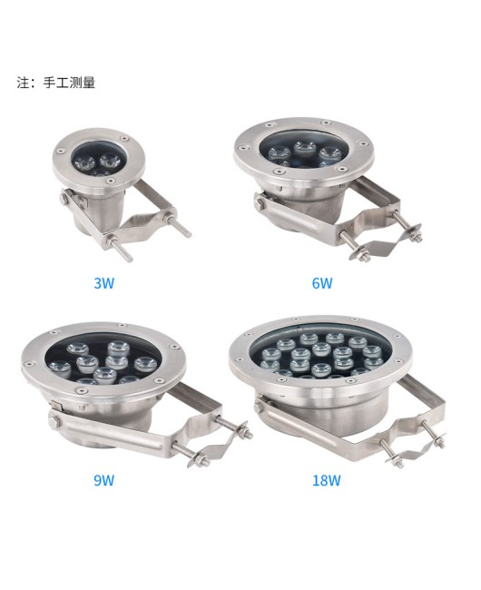 LED clamp pipe underwater light 304 stainless steel fountain light gushing spring underwater light spotlight rainbow gradient 24V12V