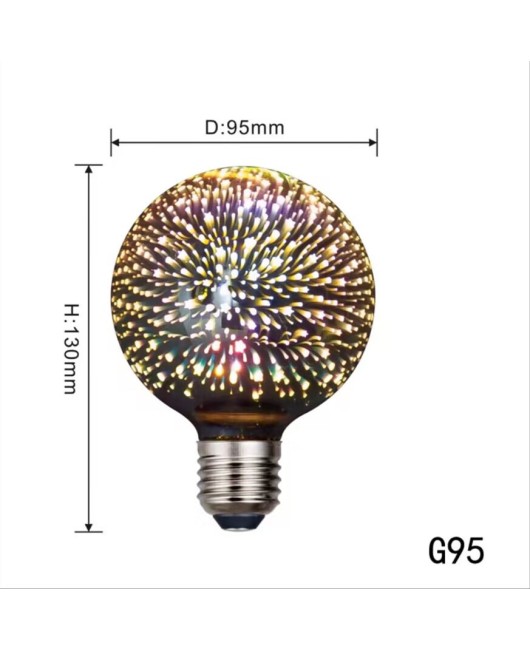 3D Fireworks Light Bulbs, 3D Edison LED Colorful Personalized Creative Decoration Light Bulbs, Colorful Fireworks, Starry Sky E27