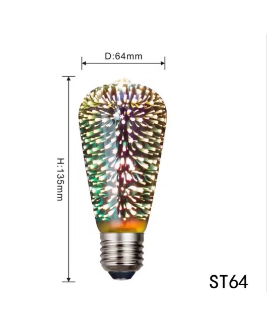 3D Fireworks Light Bulbs, 3D Edison LED Colorful Personalized Creative Decoration Light Bulbs, Colorful Fireworks, Starry Sky E27