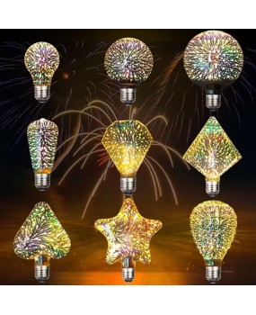 3D Fireworks Light Bulbs, 3D Edison LED Colorful Personalized Creative Decoration Light Bulbs, Colorful Fireworks, Starry Sky E27