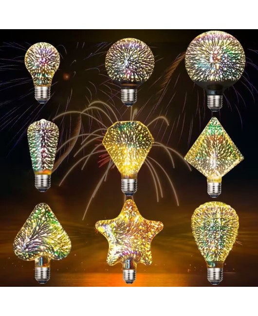 3D Fireworks Light Bulbs, 3D Edison LED Colorful Personalized Creative Decoration Light Bulbs, Colorful Fireworks, Starry Sky E27