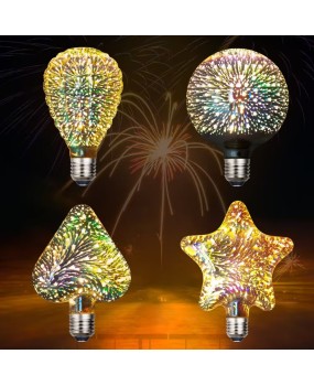 3D Fireworks Light Bulbs, 3D Edison LED Colorful Personalized Creative Decoration Light Bulbs, Colorful Fireworks, Starry Sky E27