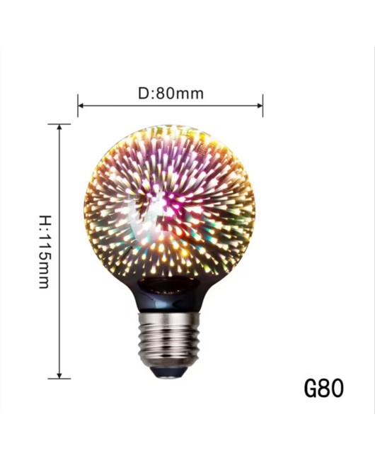 3D Fireworks Light Bulbs, 3D Edison LED Colorful Personalized Creative Decoration Light Bulbs, Colorful Fireworks, Starry Sky E27