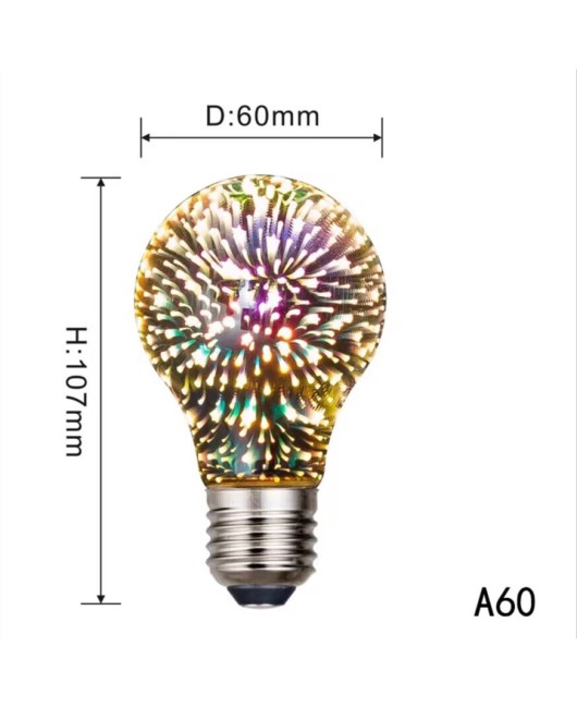3D Fireworks Light Bulbs, 3D Edison LED Colorful Personalized Creative Decoration Light Bulbs, Colorful Fireworks, Starry Sky E27