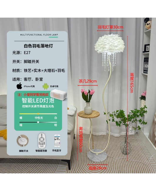 Cream style crystal feather sofa, floor lamp next to living room, coffee table, bedroom bedside standing desk lamp
