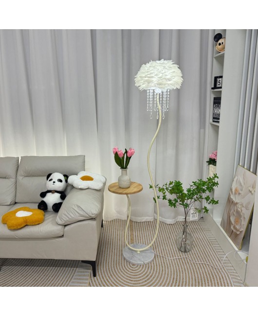 Cream style crystal feather sofa, floor lamp next to living room, coffee table, bedroom bedside standing desk lamp