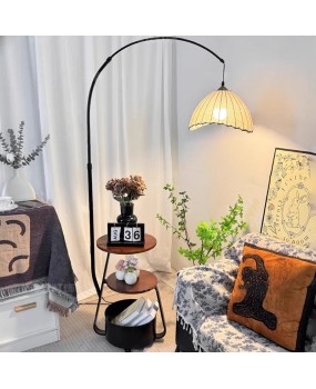 Living room French antique style floor lamp Wabi Sabi internet famous Chinese retro headboard American storage rack integrated lamp 2024