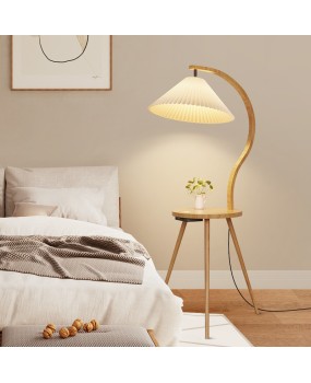 Creative solid wood floor lamp with hundreds of pleats on the edge, integrated living room storage desk lamp, antique style tea table in the bedroom, bedside table lamp