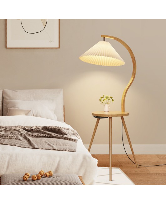 Creative solid wood floor lamp with hundreds of pleats on the edge, integrated living room storage desk lamp, antique style tea table in the bedroom, bedside table lamp