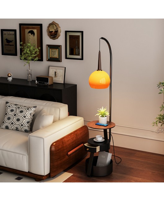 Ancient style floor lamp in the living room, French wabi sabi, internet famous Chinese retro bedside table, American coffee table storage rack integrated lamp
