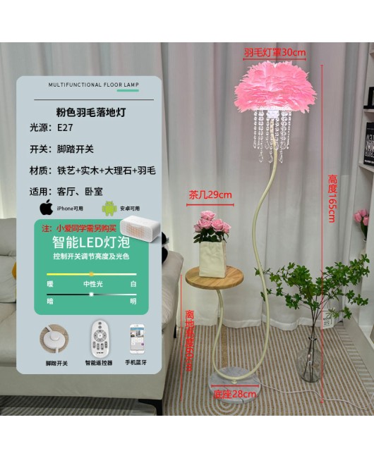 Cream style crystal feather sofa, floor lamp next to living room, coffee table, bedroom bedside standing desk lamp