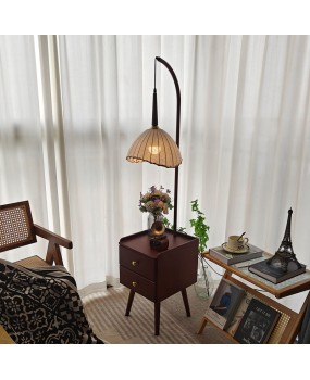 Middle ancient style full solid bedside table lamp, household bedroom bedside cabinet with storage atmosphere, floor lamp