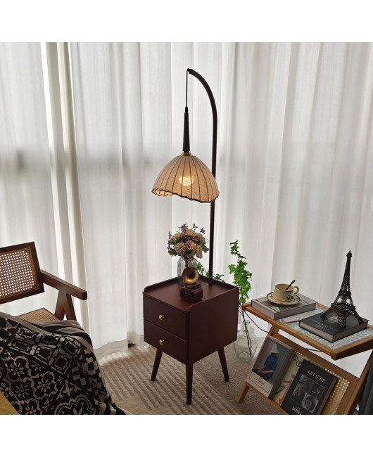 Middle ancient style full solid bedside table lamp, household bedroom bedside cabinet with storage atmosphere, floor lamp