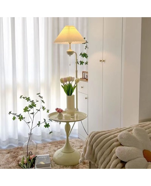 Cream style floor lamp, living room sofa, several shelves for decoration, atmosphere lamp, bedroom bedside table, integrated desk lamp