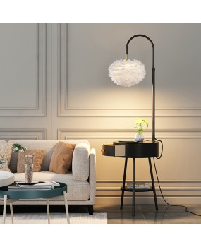 Feather floor lamp, bedroom ins, young girl, light luxury living room, sofa edge, high-end feeling, bedside table, integrated tea table lamp