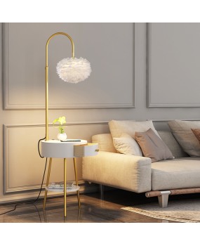 Feather floor lamp, bedroom ins, young girl, light luxury living room, sofa edge, high-end feeling, bedside table, integrated tea table lamp