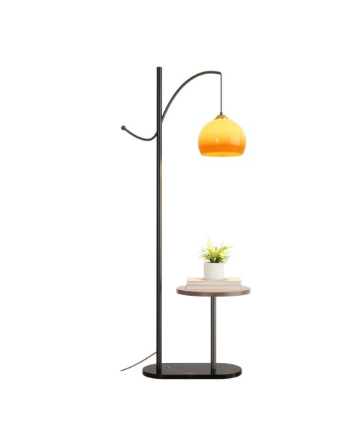 Living room floor lamp next to sofa, high-end feeling, light luxury, creative shelf, integrated study, bedroom atmosphere, fishing light