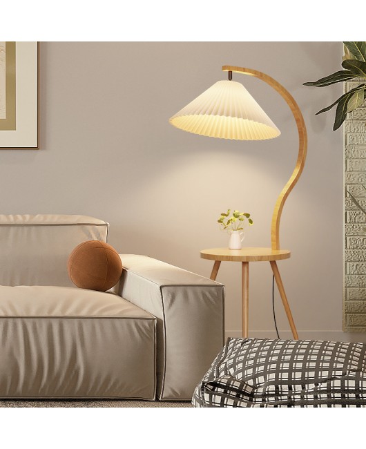 Creative solid wood floor lamp with hundreds of pleats on the edge, integrated living room storage desk lamp, antique style tea table in the bedroom, bedside table lamp