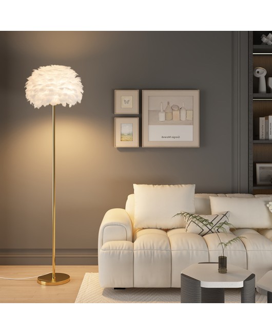 Floor lamp feather crystal light luxury Nordic living room sofa side bedroom headboard internet celebrity live broadcast room warm vertical lamp