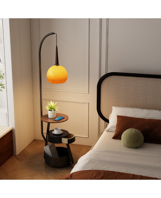 Ancient style floor lamp in the living room, French wabi sabi, internet famous Chinese retro bedside table, American coffee table storage rack integrated lamp