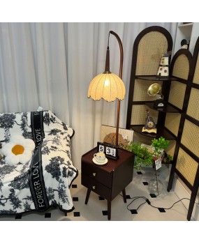Full solid bedside table integrated desk lamp with antique style, home bedroom bedside cabinet with storage atmosphere, floor lamp