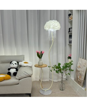 Cream style crystal feather sofa, floor lamp next to living room, coffee table, bedroom bedside standing desk lamp