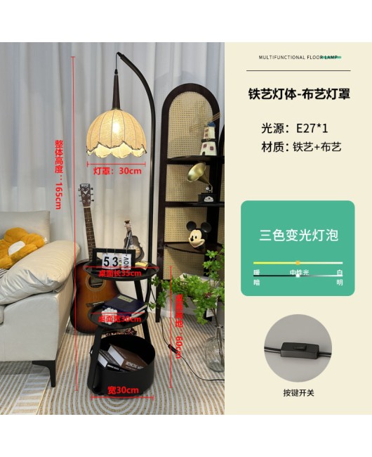 French retro floor lamp, living room sofa shelf, high-end feeling, antique style, bedroom bedside table, integrated desk lamp