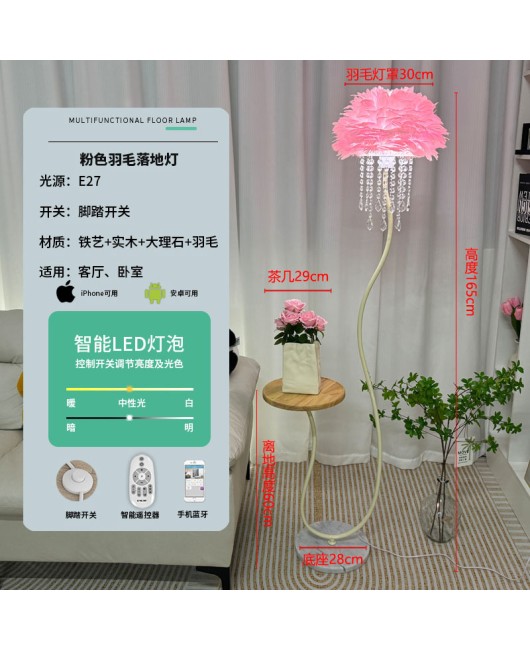 Cream style crystal feather sofa, floor lamp next to living room, coffee table, bedroom bedside standing desk lamp
