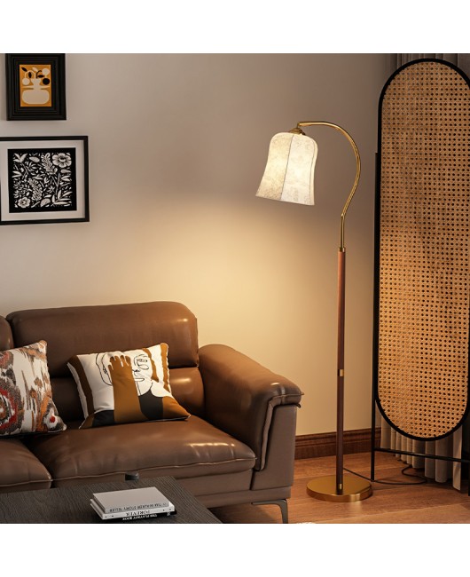 Mid ancient style floor lamp, living room, bedroom, study, sofa, wooden floor lamp, American retro French decorative lighting fixture