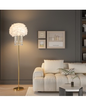 Floor lamp feather crystal light luxury Nordic living room sofa side bedroom headboard internet celebrity live broadcast room warm vertical lamp