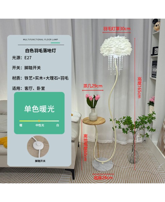 Cream style crystal feather sofa, floor lamp next to living room, coffee table, bedroom bedside standing desk lamp