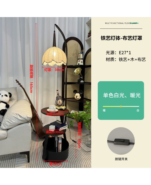 French retro floor lamp, living room sofa shelf, high-end feeling, antique style, bedroom bedside table, integrated desk lamp