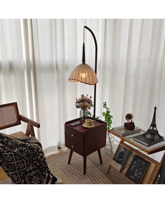 Middle ancient style full solid bedside table lamp, household bedroom bedside cabinet with storage atmosphere, floor lamp
