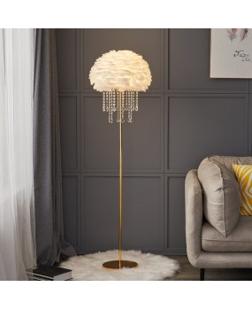 Floor lamp feather crystal light luxury Nordic living room sofa side bedroom headboard internet celebrity live broadcast room warm vertical lamp