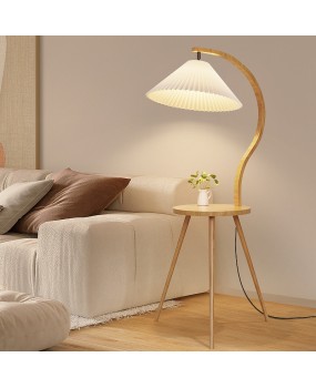 Creative solid wood floor lamp with hundreds of pleats on the edge, integrated living room storage desk lamp, antique style tea table in the bedroom, bedside table lamp