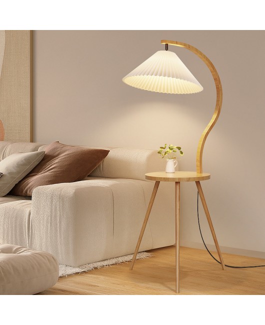 Creative solid wood floor lamp with hundreds of pleats on the edge, integrated living room storage desk lamp, antique style tea table in the bedroom, bedside table lamp