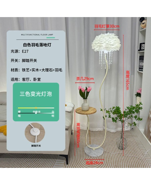 Cream style crystal feather sofa, floor lamp next to living room, coffee table, bedroom bedside standing desk lamp