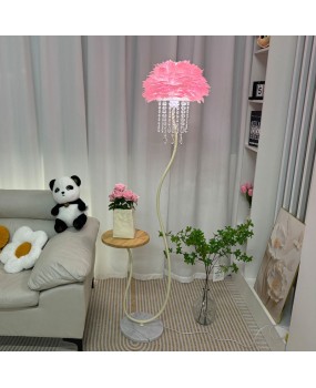 Cream style crystal feather sofa, floor lamp next to living room, coffee table, bedroom bedside standing desk lamp