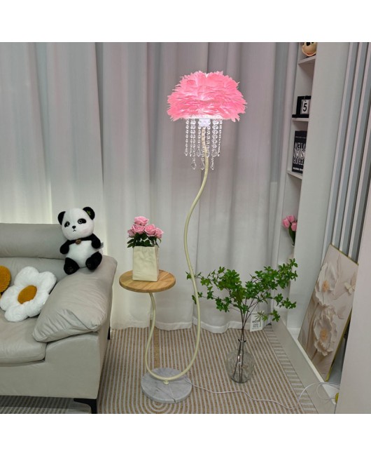 Cream style crystal feather sofa, floor lamp next to living room, coffee table, bedroom bedside standing desk lamp