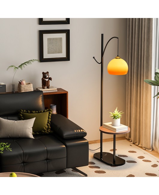 Living room floor lamp next to sofa, high-end feeling, light luxury, creative shelf, integrated study, bedroom atmosphere, fishing light
