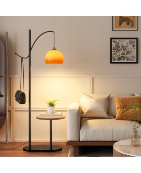 Living room floor lamp next to sofa, high-end feeling, light luxury, creative shelf, integrated study, bedroom atmosphere, fishing light