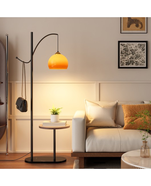 Living room floor lamp next to sofa, high-end feeling, light luxury, creative shelf, integrated study, bedroom atmosphere, fishing light