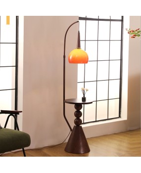 Mid ancient style grapefruit floor lamp, living room sofa side storage, tea table integrated, retro bedroom bedside table, upright desk lamp