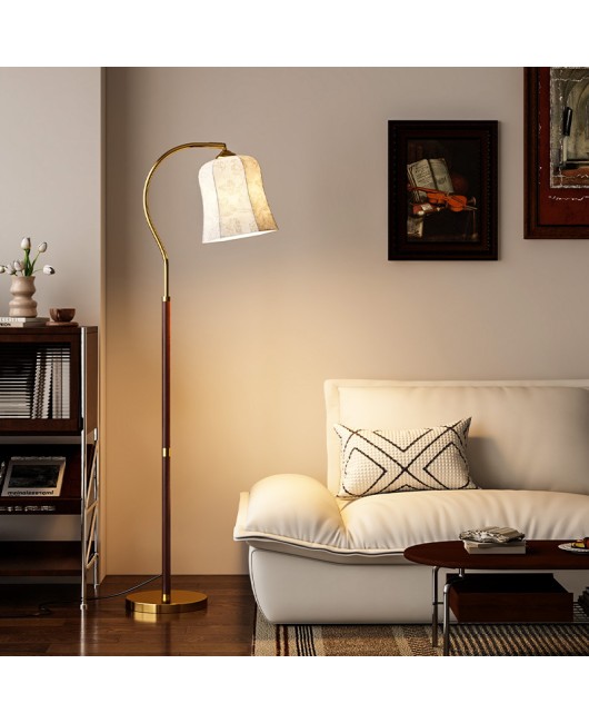 Mid ancient style floor lamp, living room, bedroom, study, sofa, wooden floor lamp, American retro French decorative lighting fixture