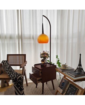 Middle ancient style bedroom bedside table integrated desk lamp drawer household small unit living room storage atmosphere floor lamp