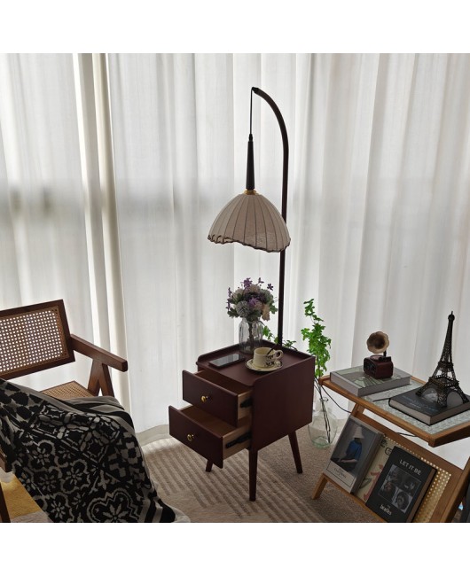 Middle ancient style full solid bedside table lamp, household bedroom bedside cabinet with storage atmosphere, floor lamp