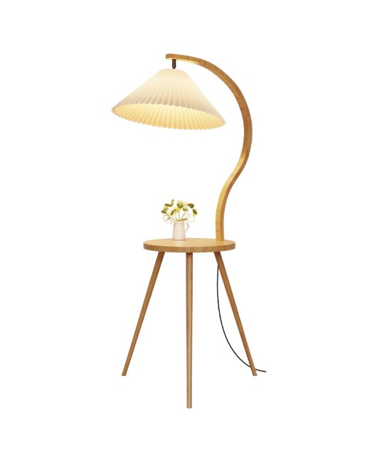 Creative solid wood floor lamp with hundreds of pleats on the edge, integrated living room storage desk lamp, antique style tea table in the bedroom, bedside table lamp